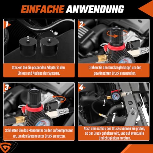 GEARMONSTER 9tlg Turbolader Ladeluft System Adapter Satz Ladeluftkühler Abdrücksatz Tester Prüfwerkzeuge für Ladeluftschläuche, Abgasturbolader und Kompressorsysteme