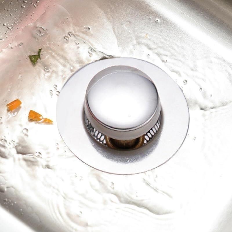 Colador para desagüe de lavabo con filtro y tapón corto miniatura 6