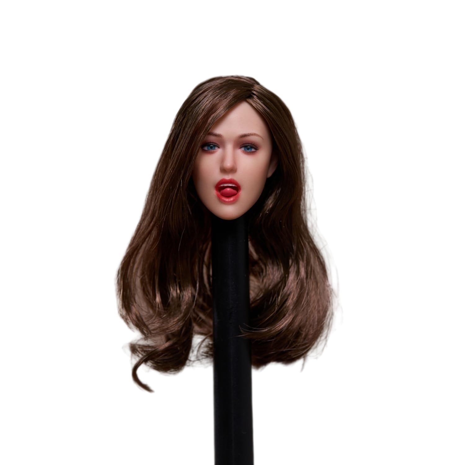 Tête de femme 1/6 avec cheveux marrons et expression mobile pour corps PH TBL