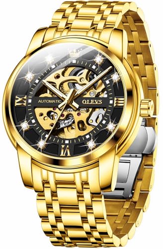 Image of OLEVS Mens Automatic Watch Skeleton Diamond Luxury Mechanical Self Winding Dress Wrist Watch Waterproof Luminous