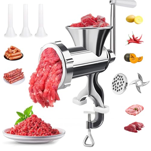 3 In1 Meat Grinder Manual Mincer - Manual Meat Grinder Sausage Maker Meat Grinders For Home Use Fast And Effortless For All Meats (Silver) (#10) by Phaniteces - Used condition - US$27.01