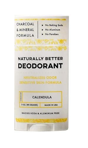 Calendula Naturally Better Desodorante – Fórmula para piel sensible, sin aluminio, sin bicarbonato de sodio, totalmente natural, magnesio y carbón