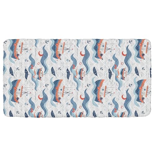 Portable Toddler Bed Sheet for Kids Cartoon Ship in The Sea Travel Bed Fitted Sheet