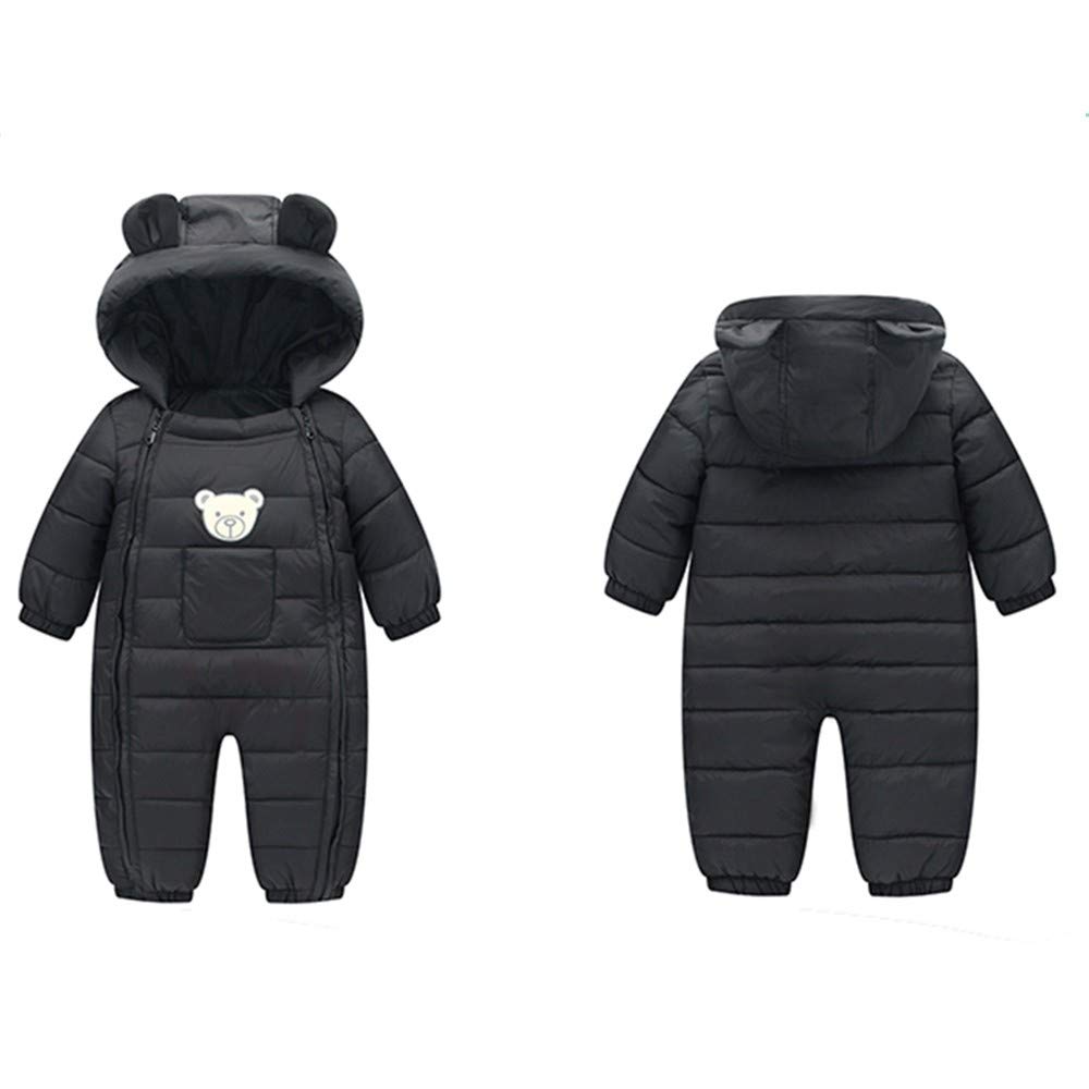 Combinaison Enfant Manteau Fille Garcon A Capuche Hiver Blouson Coupe-Vent éPais Cartoon Manteau en Coton Chaud Mignon Double Zippé Coat 6-24 Mois (6-12 Mois(Taille:80CM), Noir)