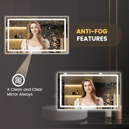 Image of LOAAO 68 inchx36 inch LED Bathroom Mirror with Lights, Anti-Fog, Dimmable, Backlit + Front Lit, Lighted Bathroom Vanity Mirror for Wall, Memory Function