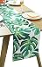 BOXAN Classic Durable White Linen Burlap Table Runner with Green Tropical Monstera Palm Leaves for Spring Summer Wedding Party Birthday Party Home Decor, Hawaii Luau Party Decor, 12x72 inch