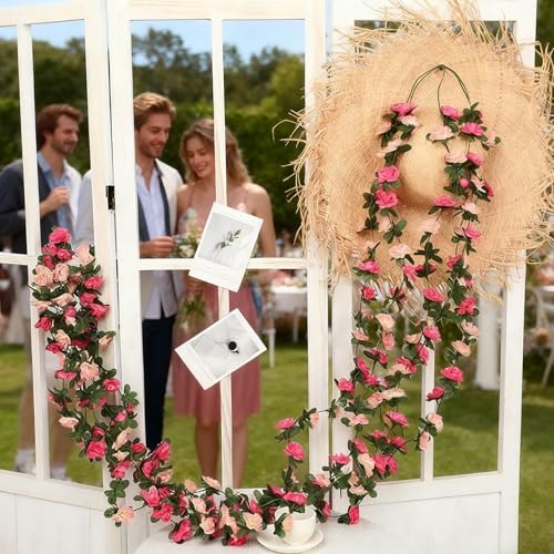VPB 2 Stück 2.5M Blumengirlande Künstlich,Kunstblumen Rosen Girlande,Künstliche Blumengirlande Deko Hängend Rosengirlande für Hochzeit,Hause,Dekor,Outdoor