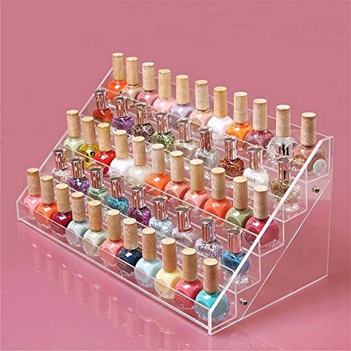 Sooyee 72 Bottles Acrylic 5 Layer Nail Polish Rack Tabletop Display Stand,Clear 5 Tier Lipstick Holder Essential Oils Shelf 15.7x7.8x7.5 Inch,Pack of 1
