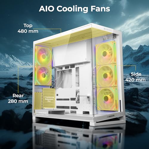 Image of Zebronics Premium Gaming Case, Full-Tower, EATX, ATX, 5 ARGB Fans, Upto 480mm AIO Support, Type-C, USB 3.0, Vertical GPU, Dual Chamber, Magnetic Dust Filter (Shadowcore, White)