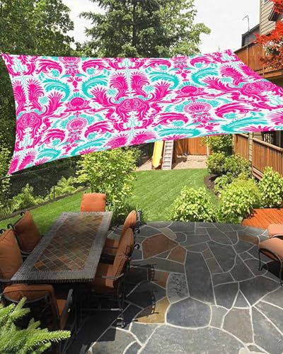 Waterproof Sun Shade Sail Red Lines Flowers Abstract Art Outdoor Patio Sun Shades Canopy UV Block Water Resistant Sunshade for Garden Backyard Deck Pergola 14x18 Ft