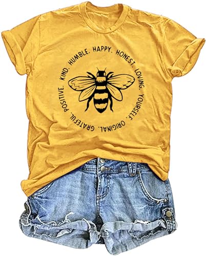 Bee Kind Women's T-Shirt: Cute Bee Graphic Shirt - Funny Inspirational Casual Tee