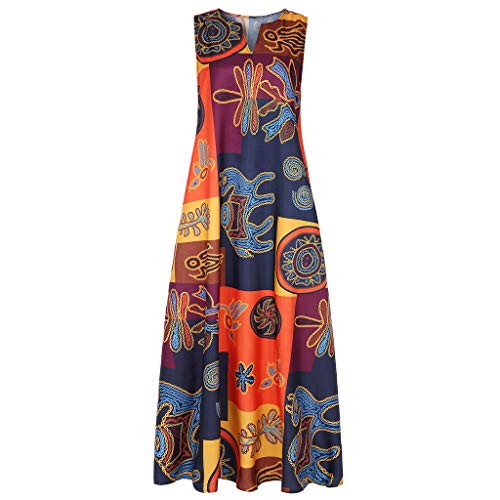 Witspace Women Plus Size Print Daily Casual Sleeveless Vintage Bohemian V Neck Maxi Dress - Thumbnail 4