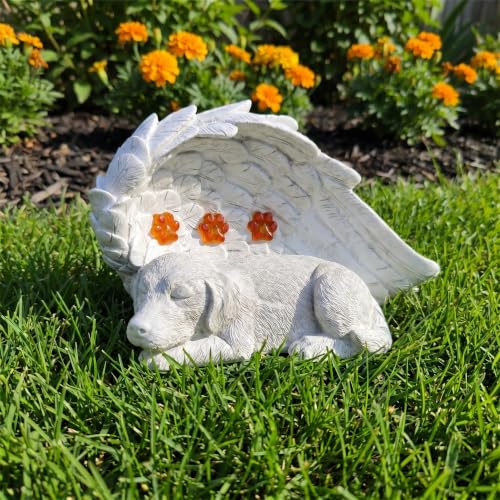 Estatua de perro ángel impermeable con panel solar para jardín 6