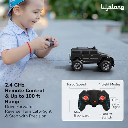 Image of Lifelong Beast Off Roader Remote Control Car Toy for Kids, 2.4GHz High-Speed Monster Truck SUV, LED Headlights, Type-C Rechargeable, Anti-Skid Tyres, 120Ft Range (LLCORC01) (Black)