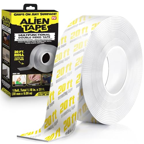Image of ALIEN TAPE Nano Double Sided Tape, 20ft Multipurpose Removable Adhesive Transparent, Grip Mounting, Washable Strong Sticky Heavy Duty for Carpet Photo Frame Poster Decor As Seen On TV (1 Roll)