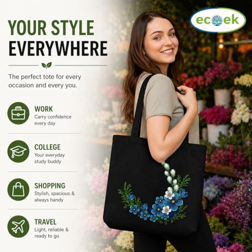 Image of Canvas Tote Bag for Women with Zipper & Pocket(Pack of 1) | Stylish Cotton Handbags for College | Aesthetic Tote Bag for Office, Shopping, Travel, Beach & Daily use