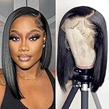 13x4 Lace Front Bob Wigs Human Hair 200 Density HD Transparent Lace Bob Wig for Women 14 inch Short Straight Bob Lace Frontal Wigs Glueless Pre Plucked With Baby Hair Straight Bob Wig Natural Color