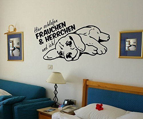myDruck-Store Wandtattoo Hier schlafen Frauchen Herrchen und ich Dog Hund Sprüche Tiere Sticker Aufkleber Schlafzimmer 1B058, Farbe:Schwarz Matt;Breite vom Motiv:100cm