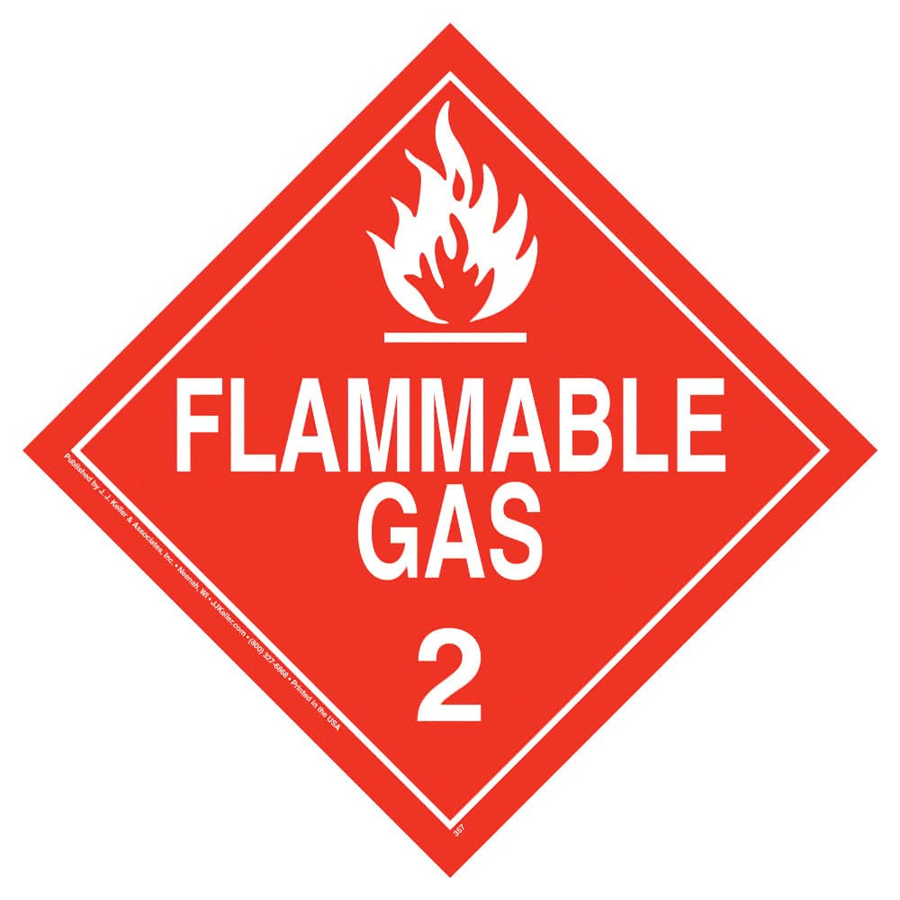 Division 2.1 Flammable Gas Placard, Worded 25-pk. - 10.75" x 10.75" Removable Self Adhesive Economy Vinyl for Short-Term Applications, DOT Hazmat Compliant, J. J. Keller & Associates, Inc.