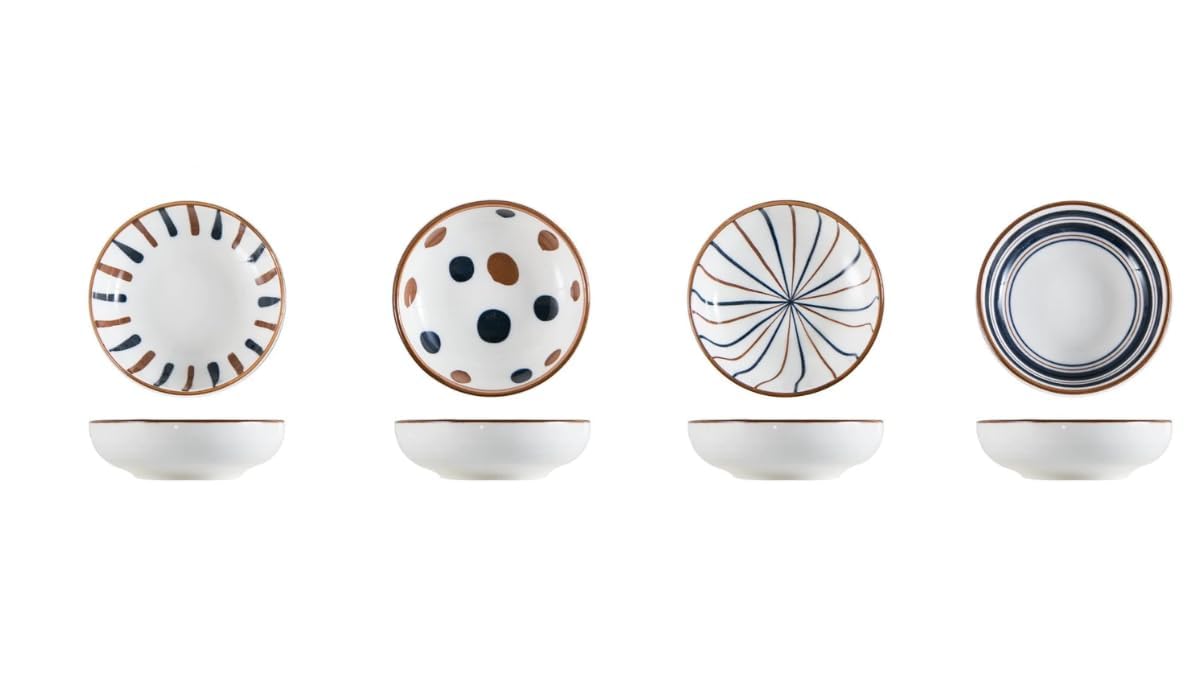 Ceramic Dipping Bowls,Side Dish,Mini Side Seasoning Dish (K_9.3CM)(4pc) | & | Premium Porcelain, Cereal, Soup, Pasta, Oatmeal, Noodles (4)