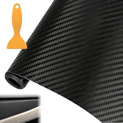 3D Carbon Fibre Vinyl Wrap Roll 30x152cm Waterproof Wrap Roll with Air Release Bubble Automotive Carbon Fiber Vinyl Wraps with Scraper Self-Adhesive Protective Film Car Sticker for Motorcycle Laptop