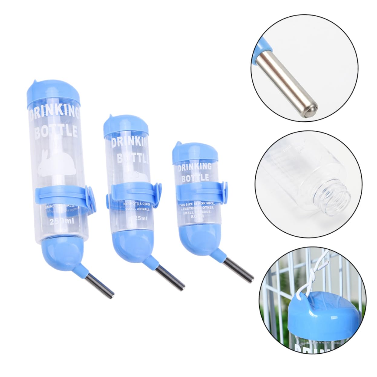 Balacoo Chinchilla Cage Waterer 3pcs Round Head Kettle Pet Hanging Water Bottle Automatic Pet Waterer Easy to Install Leakproof Bite-