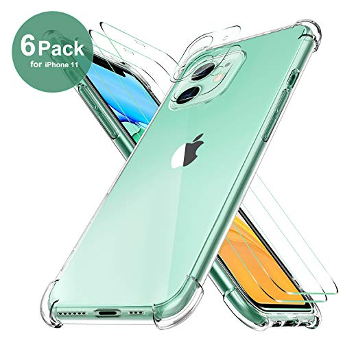 IVSO Protection écran pour iPhone 11, Verre Trempé pour iPhone 11 (3 pièces)+Coque,pour iPhone 11 Caméra Arrière Protecteur(2 pièces),Outil D'installation, Verre Protection Ecran pour iPhone 11