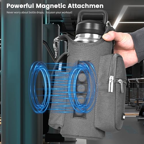Image of icolor Magnetic Gym Bag Water Bottle Carrier Holder with Phone Pockets & Strap,Nylon Gym Magnetic Bag 5 Built-in Magnets Nylon Gym Accessories Organizer Bottle Pouch Sleeve for Men Women (Light Gray)
