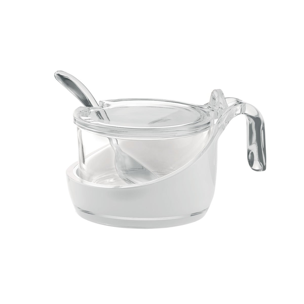 Guzzini Two-tone parmesan server/preserve jar/sugar bowl with tea-spoon, 6.7oz., Transparent