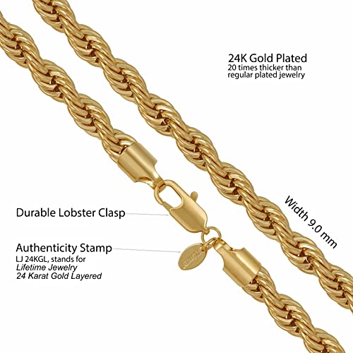LIFETIME JEWELRY 9mm Rope Chain Necklace 24k Real Gold Plated for Women and Men3