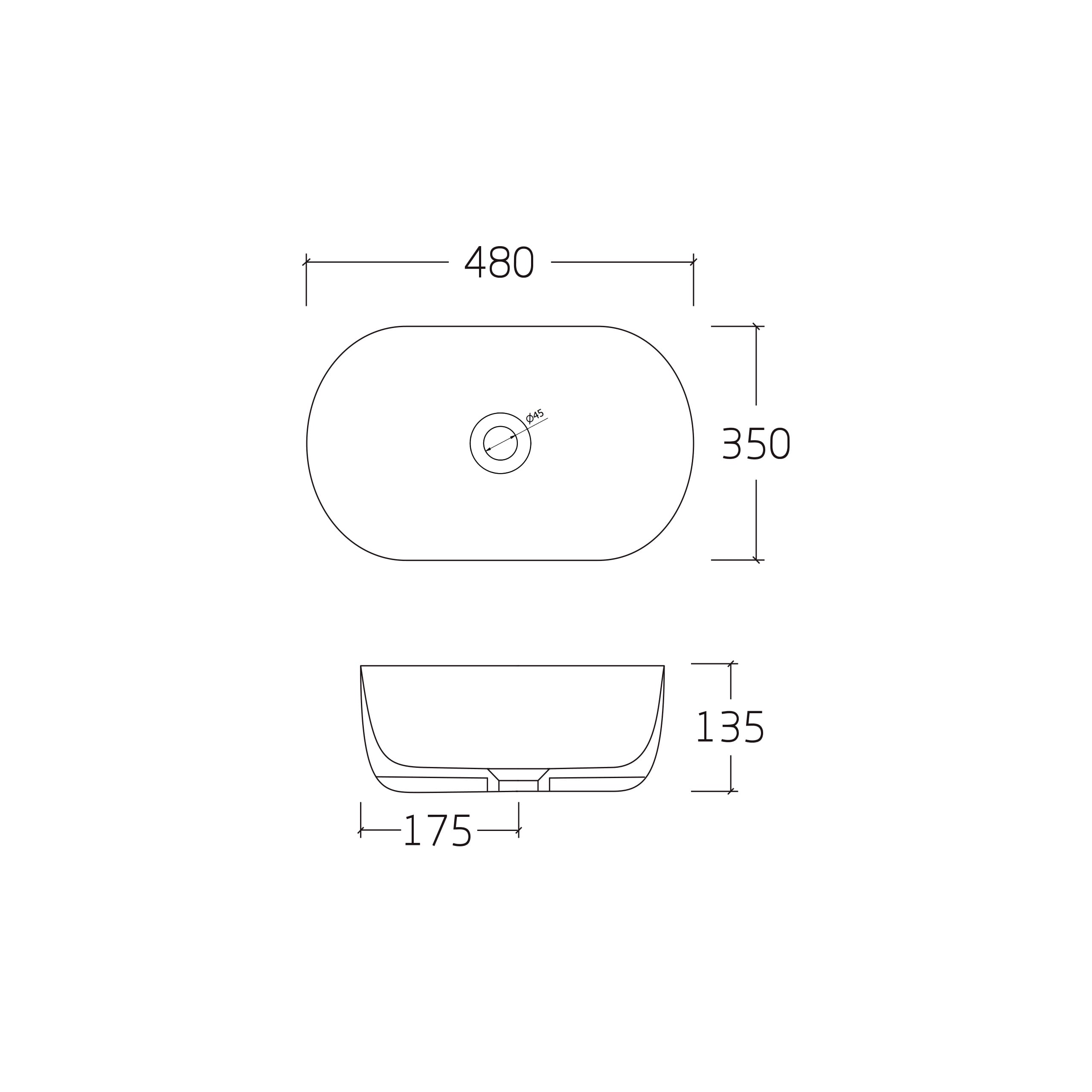 AQUAUNO - Lavabo da appoggio, 48 x 35 cm, ovale, in ceramica bianca, senza foro per rubinetto e troppopieno, per sanitari, bagno moderno