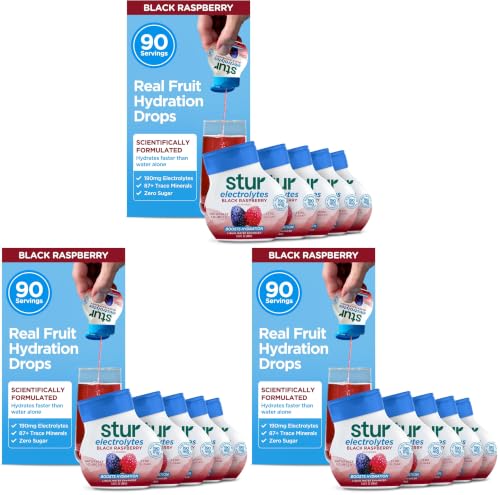Image of Stur Electrolyte Water Enhancer | Sweetened with Stevia | High in Antioxidant Vitamin C | Sugar Free | Zero Calories | Keto | Vegan | 5 Bottles, Makes 90 Drinks (Black Raspberry) (Pack of 3)