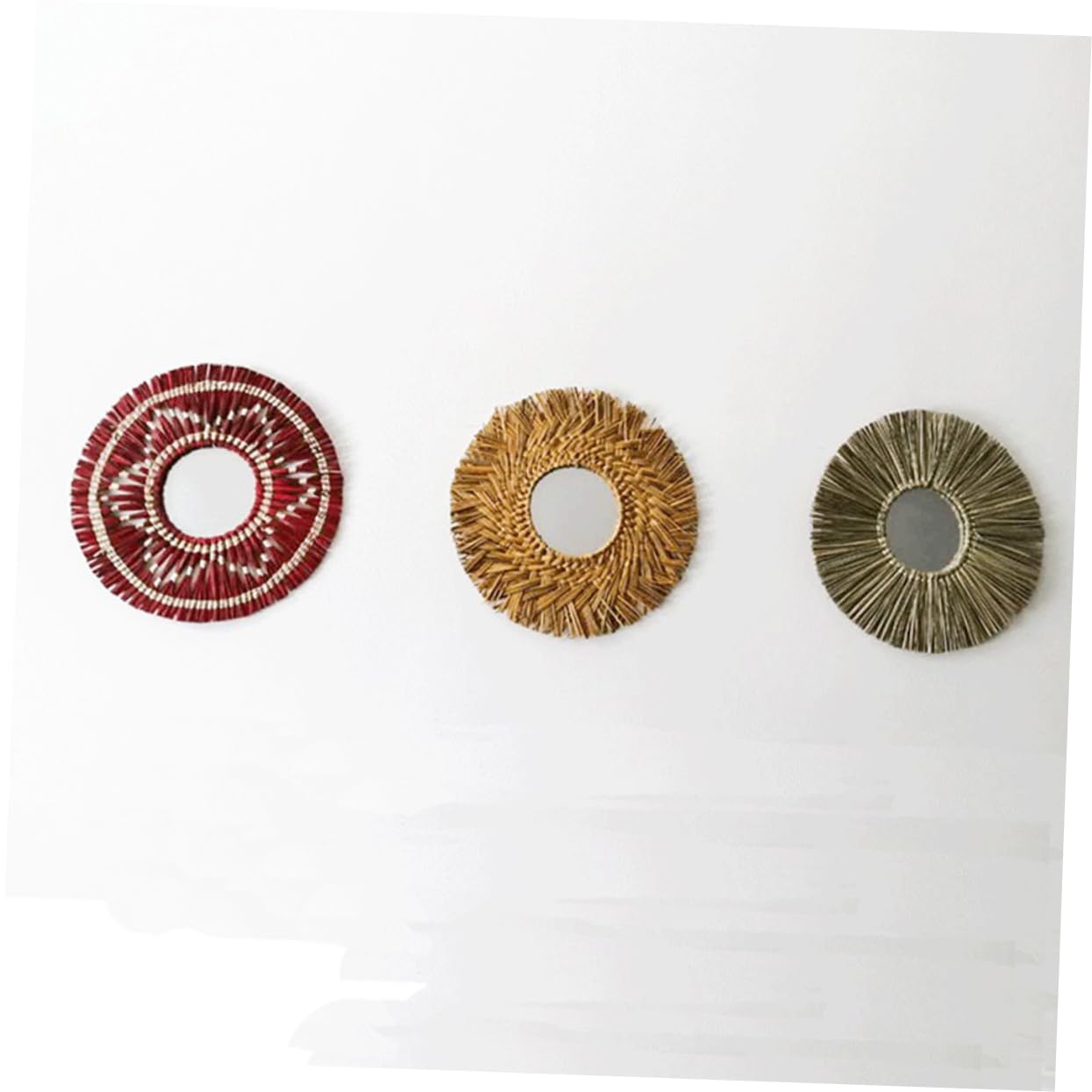 Amosfun Wandspiegel als mit Gewebtem Design und Handgefertigten Runder Quasten Nordischer Stil Kaffee Farbe Wanddekoration für Wohnzimmer und Flur