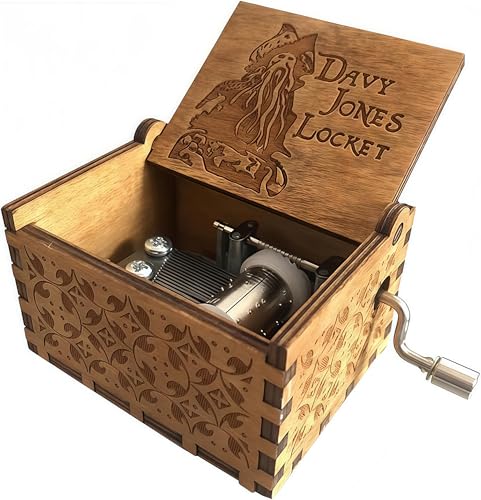 Cuzit Wooden Hand Crank Pirates of the Caribbean Music Box Davy Jones Locket theme Wooden Music Box