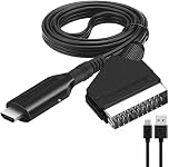 SCART to HDMI Converter with USB Power Cable, convert analog AV Signal to Digital Output, HD 720p/1080p Plug and Play for HDTV DVD Player Monitor Projector STB VHS Xbox PS2 PS3 Sky Blu-Ray.