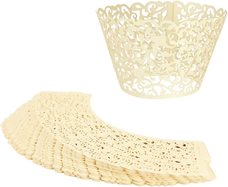 20pcs Filigree Vine Cupcake Wrapper Laser Cut Wraps Cases Wedding Birthday Party - Cream
