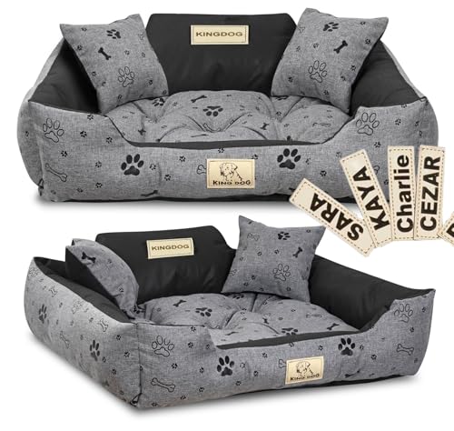 KING DOG Hundebett 75x65 cm personalisiert wasserdicht mit schwarzem Knochendetail
