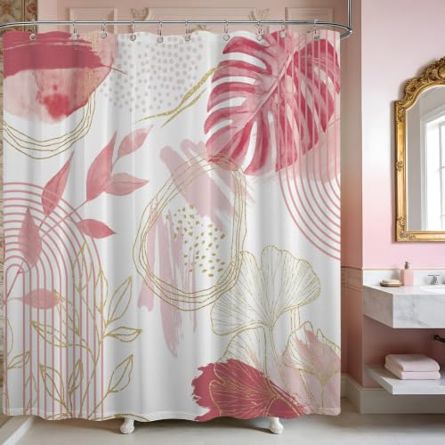 soeeao Light Pink and White Shower Curtain, 60x72 in