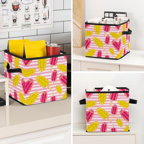 Boîte de rangement pliable en tissu cube rose 30cm pour placard - 8