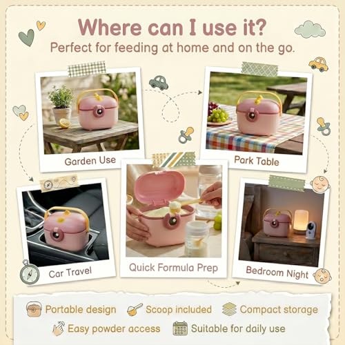 Image of StarAndDaisy Formula Milk Container for Baby Milk Powder Container with Scoop Holder, Portable Formula Dispense, Airtight First Feed Baby Food Storage Container /Box for Travel 200 Grams (Eye-Peach)