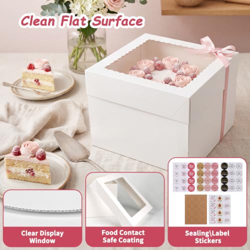 CRUGLA 15 Pack 10x10x8 Cake Boxes with Cake Boards, White Bakery Window Boxes, Tall Dessert Carrier for Birthdays, Weddings & Bake Sales — view 4