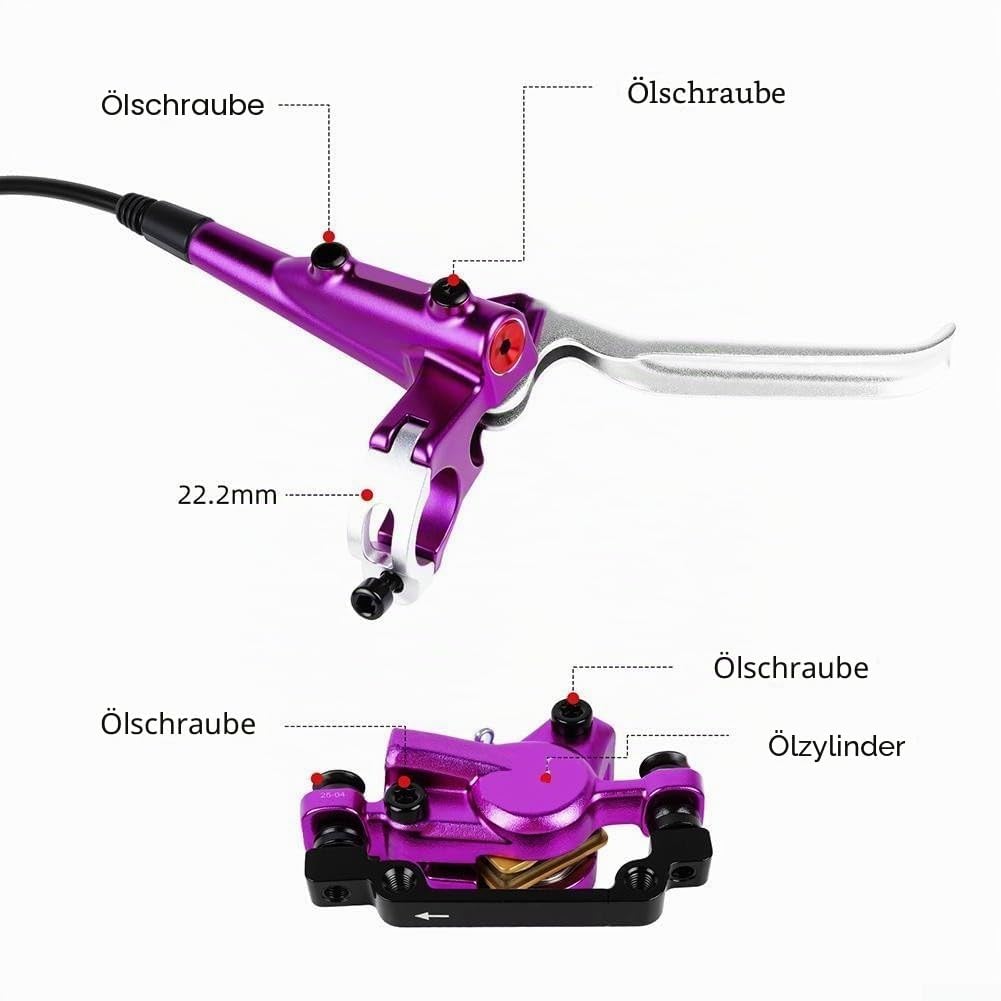 Premium 2-Kolben Hydraulisches Bremsen-Set mit 800 mm Vorder- und 1400 mm Hinterschlauch für MTB Adventures (lila)