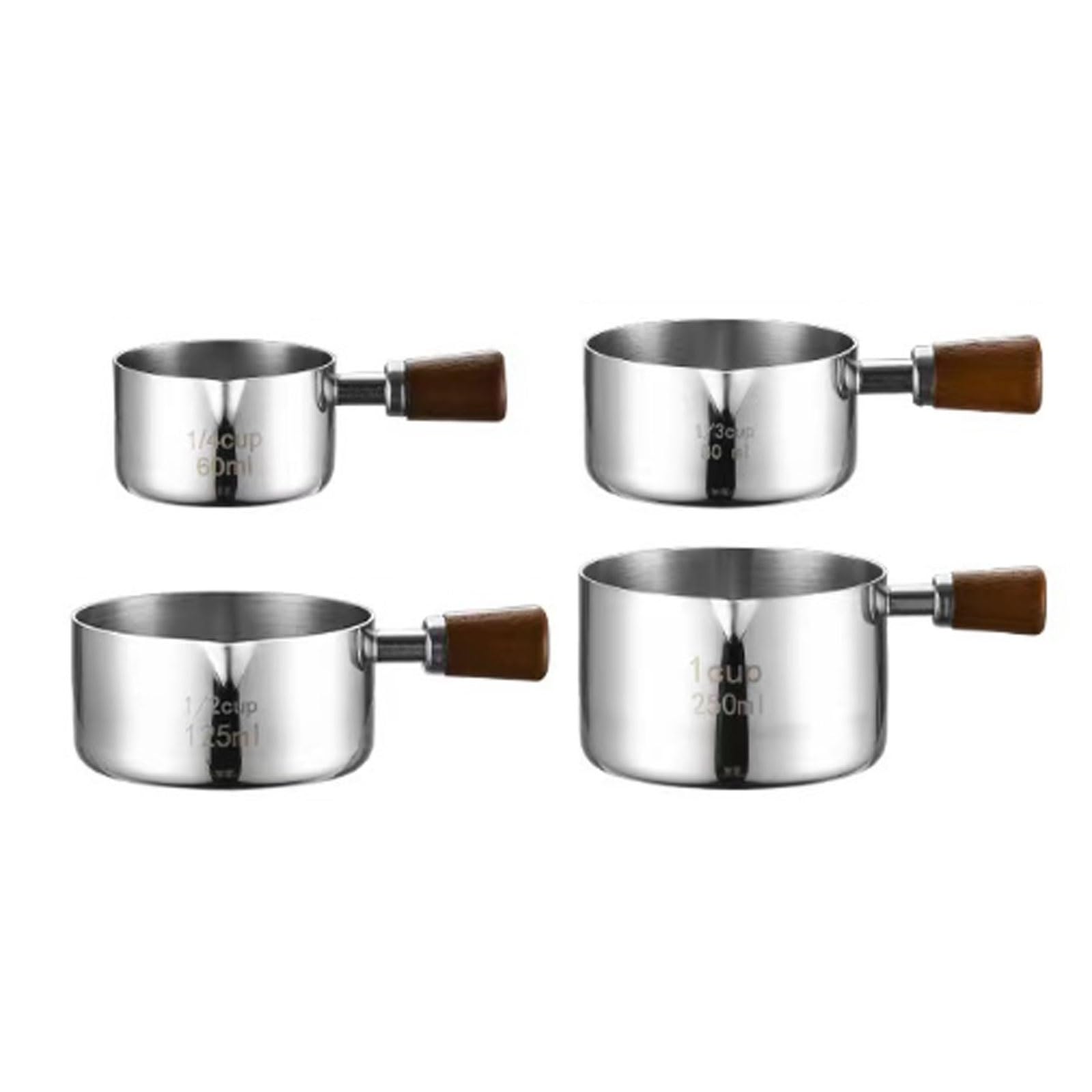 Juego de 4 tazas medidoras de acero inoxidable de 60 ml a 250 ml (SUS304) Jarras medidoras apilables for cocinar y hornear