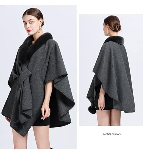 Lenço feminino com gola de pele e manga morcego, capa xale de tamanho grande, capa de lã solta de ma