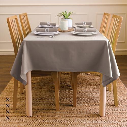 Image of Encasa XO Dining Table Cover Cloth for 4 to 6 Seater | 140x180 cm Cotton Canvas Rectangular Table Cloth | Machine Washable Tablecloth for Indoor & Outdoor Use - Beige Solid Color