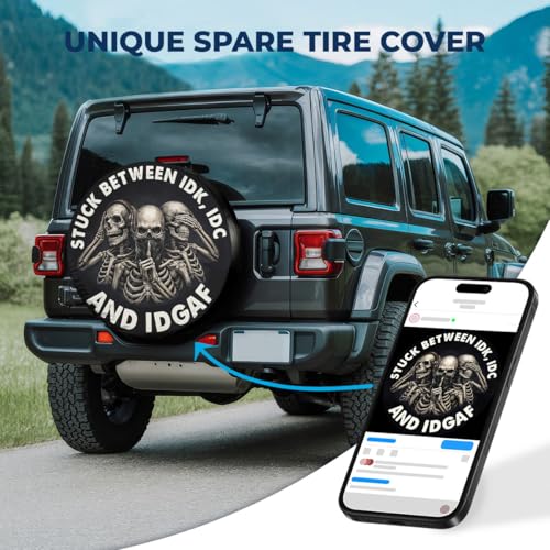 Image of GENANY Skull Scary Father's Day PVC Spare Tire Cover for RV Trailer, Waterproof, No Camera Hole, Size 14 Fits 24-27 Inch