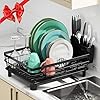 MOUKABAL Dish Drying Rack, Dish Rack,Dish Racks for Kitchen Counter,Dish Drainer with Removable Utensil Holder,Dish Drying Rack with Drainboard and Swivel Spout(Black)
