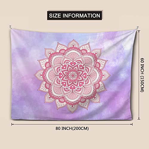 Axayaz Pink Purple Mandala Flower Boho Tapestries Wall Bohemian Aztec Lotus Floral Party Polyester Backdrop For Living Dining Room College Dorm 80X60 Inch #TOP1