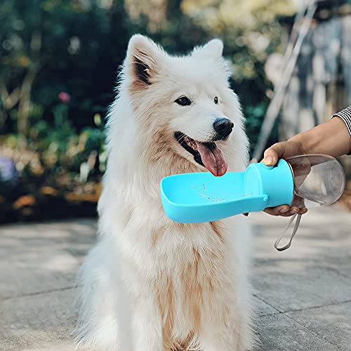 Dog Water Bottle Portable Pet Travel Bowl Foldable Dispenser For Walking Hiking, Puppy Accessories Dog Water Bottle With Activated Carbon Filter, Leak Proof, Food-Grade Materials(10 Oz,Blue) #TOP6
