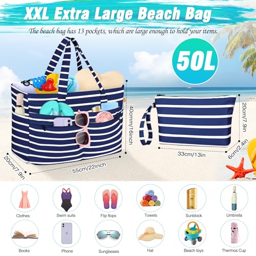 HUANLANG Extra Large Beach Bag Waterproof Beach Totes Bags for Women Men,Pool Bag with Zipper Wet Pocket4